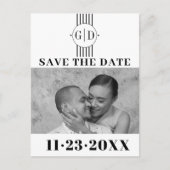 Zwart witte strepen | initialen foto Save The Date Briefkaart (Voorkant)