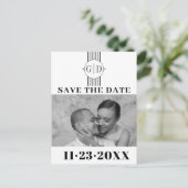 Zwart witte strepen | initialen foto Save The Date Briefkaart (Staand voorkant)
