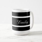 Zwart-witte strepen, jouw naam toevoegen koffiemok (Voorkant rechts)