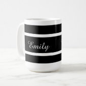Zwart-witte strepen, jouw naam toevoegen koffiemok (Voorkant links)