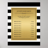 Zwart Witte Strepen Klassieke Gouden Service Menu Poster (Voorkant)