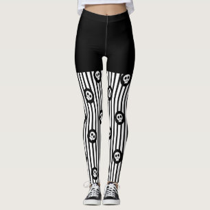 Zwart & Witte Strepen & Kleine Schedels Halloween Leggings