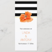 Zwart witte strepen, koraal papaver bruiloft progr programmakaart (Voorkant)