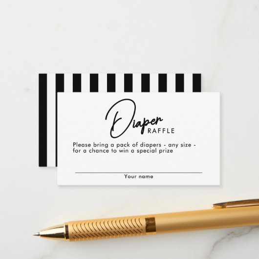 Zwart & Witte Strepen Luier Raffle Baby shower Informatiekaartje (Voorkant / Achterkant in situ)
