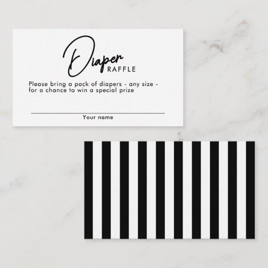 Zwart & Witte Strepen Luier Raffle Baby shower Informatiekaartje (Voorkant / Achterkant)