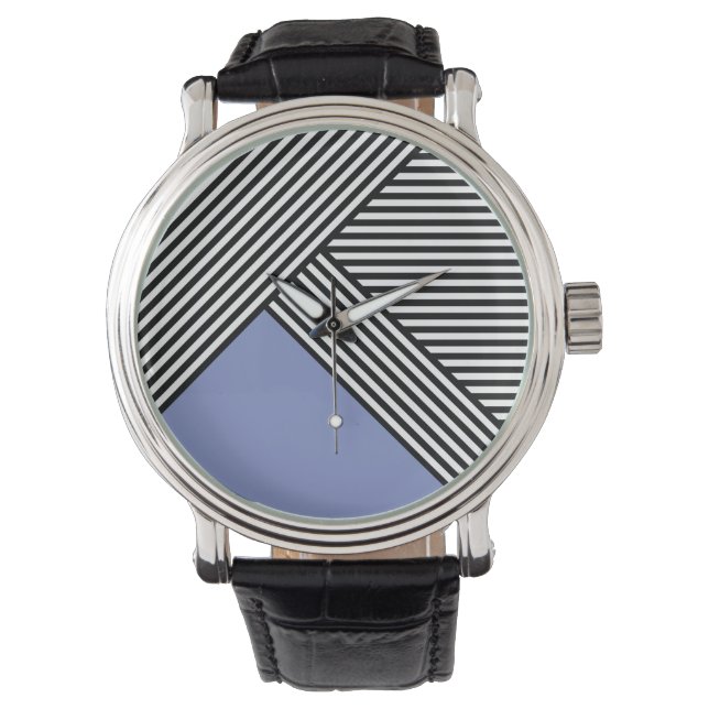 Zwart-witte strepen met blauwe driehoek horloge (Voorkant)