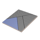 Zwart-witte strepen met blauwe driehoek tegeltje (Zijkant)