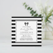 Zwart-witte strepen met buig Baby shower Kaart (Staand voorkant)