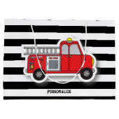 Zwart-witte strepen met een Red Fire Truck Groot Cadeauzakje (Achterkant)