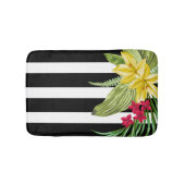 Zwart-witte strepen met gele bloemen badmat (Voorkant)