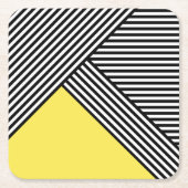 Zwart-witte strepen met gele driehoek kartonnen onderzetters (Voorkant)