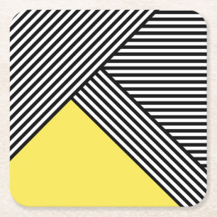 Zwart-witte strepen met gele driehoek kartonnen onderzetters