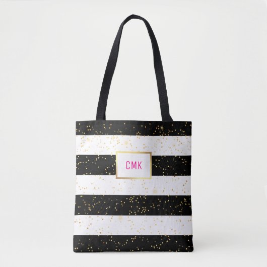 Zwart-witte strepen met Gold Confetti Tote Bag (Voorkant)