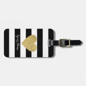 Zwart-witte strepen met Gold Foil hart Bagagelabel (Voorkant horizontaal)