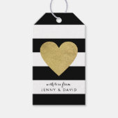 Zwart-witte strepen met Gold Foil hart Cadeaulabel (Voorkant)