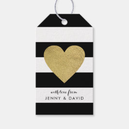 Zwart-witte strepen met Gold Foil hart Cadeaulabel