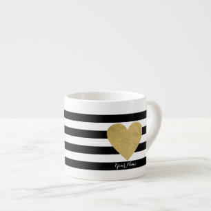Zwart-witte strepen met Gold Foil hart Espresso Kop