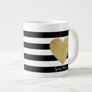 Zwart-witte strepen met Gold Foil hart Grote Koffiekop
