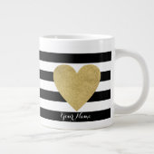 Zwart-witte strepen met Gold Foil hart Grote Koffiekop (Rechts)