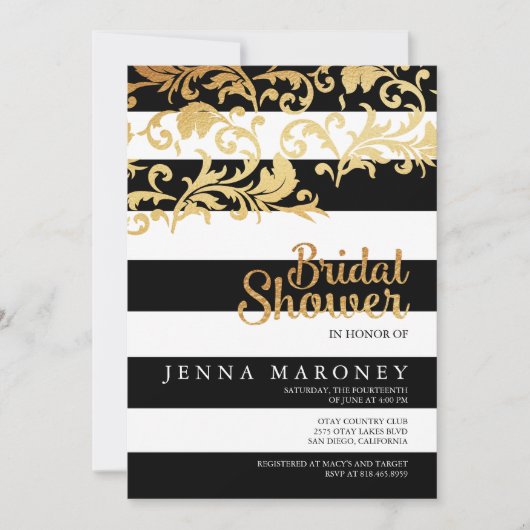 Zwart-witte strepen met Gold Foil Vrijgezellenfees Kaart (Voorkant)