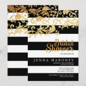 Zwart-witte strepen met Gold Foil Vrijgezellenfees Kaart (Voorkant / Achterkant)