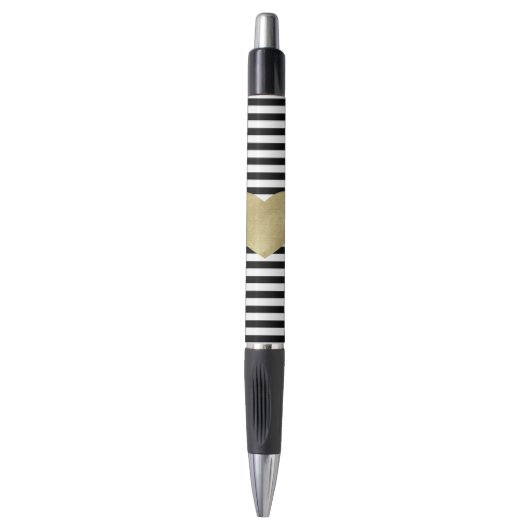 Zwart-witte strepen met Gold Heart Pen (Voorkant Verticaal)