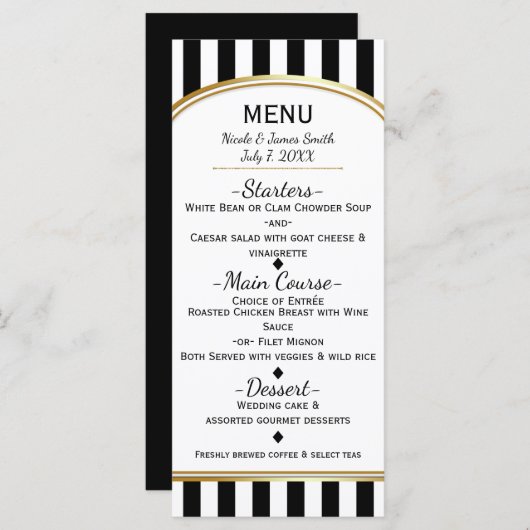 Zwart-witte strepen met goud Elegant Menu (Voorkant / Achterkant)