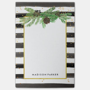 Zwart-witte strepen met gouden en pijnappels post-it® notes