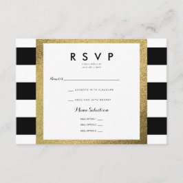 Zwart & Witte Strepen met Gouden Folie RSVP Trouwk Kaartje