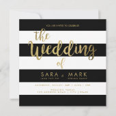 Zwart-witte strepen met goudfolie typografie kaart (Voorkant)