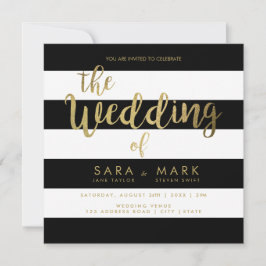 Zwart-witte strepen met goudfolie typografie kaart