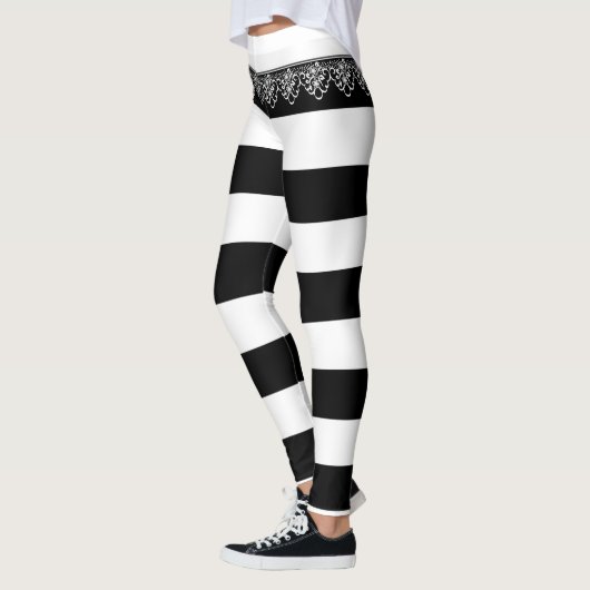 Zwart-witte strepen met kant leggings (Links)