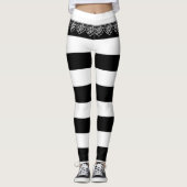 Zwart-witte strepen met kant leggings (Voorkant)