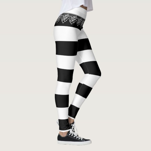 Zwart-witte strepen met kant leggings (Rechts)