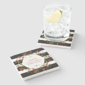 Zwart & witte strepen met kerstkrans stenen onderzetter (Zijkant)