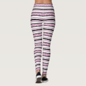 Zwart-witte strepen met magenta bloemenpatroon leggings (Achterkant)