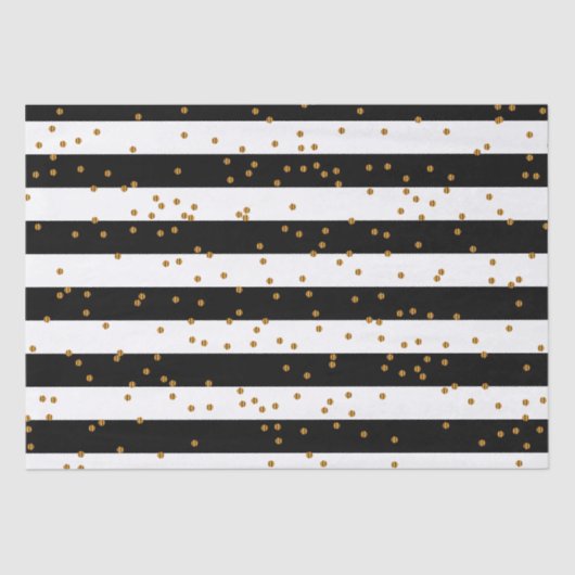 Zwart-witte strepen met metalen gouden Confetti Tissuepapier (Voorkant)