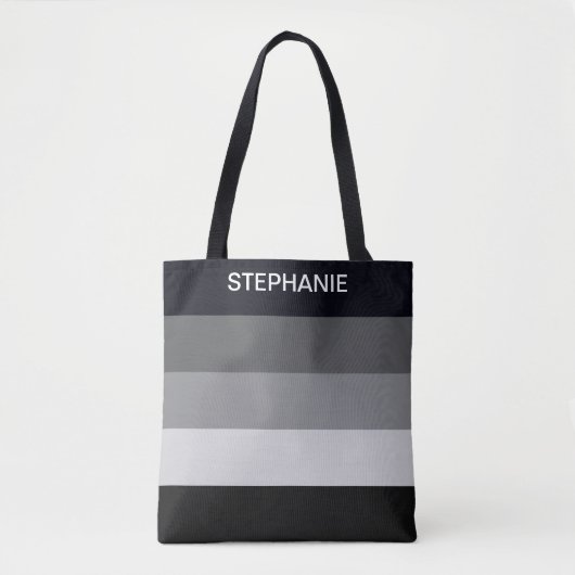 Zwart-witte strepen met monogrammen tote bag (Voorkant)