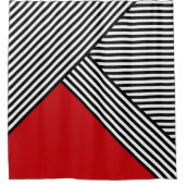 Zwart-witte strepen met rode driehoek douchegordijn (Voorkant)