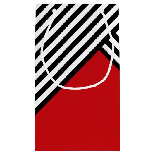 Zwart-witte strepen met rode driehoek klein cadeauzakje (Achterkant)