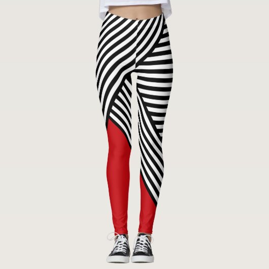 Zwart-witte strepen met rode driehoek leggings (Voorkant)