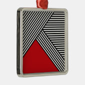 Zwart-witte strepen met rode driehoek metalen ornament (Rechts)