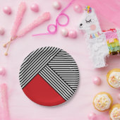 Zwart-witte strepen met rode driehoek papieren bordje (Feest)