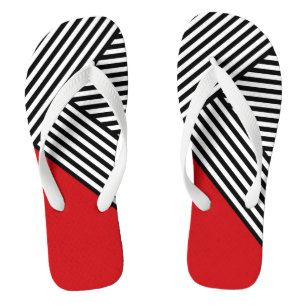 Zwart-witte strepen met rode driehoek teenslippers