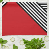 Zwart-witte strepen met rode driehoek theedoek (Gevouwen)