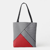 Zwart-witte strepen met rode driehoek tote bag (Achterkant)