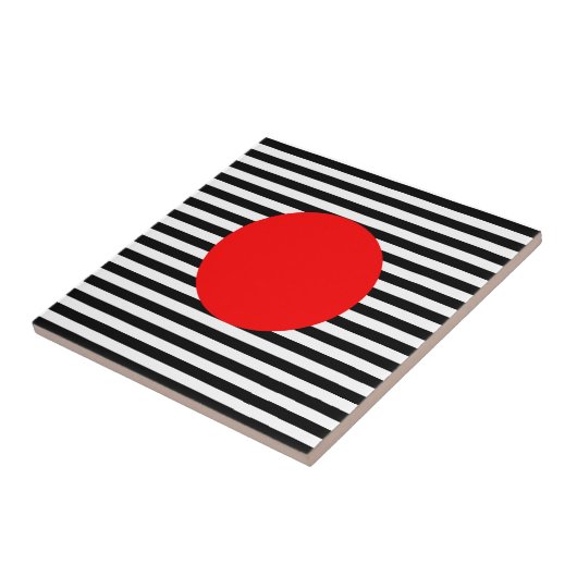 Zwart-witte strepen met rode monogram cirkel tegeltje (Zijkant)