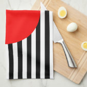 Zwart-witte strepen met rode monogram cirkel theedoek (Quarter Fold)