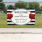 Zwart & Witte Strepen met Roze Trouwbanner Spandoek (Insitu)