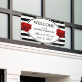 Zwart & Witte Strepen met Roze Trouwbanner Spandoek (Buitenkant Gebouw)